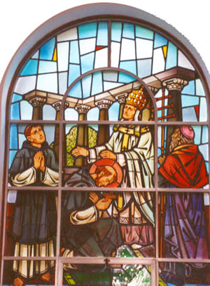 上圖：教皇格裏高利二世差聖波尼法斯（St. Boniface）去使德國人皈依。