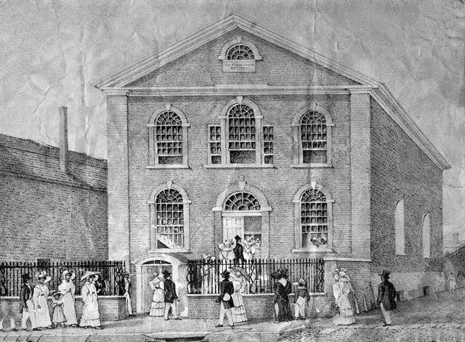 上圖：1829年的聖托馬斯非洲聖公會教堂。